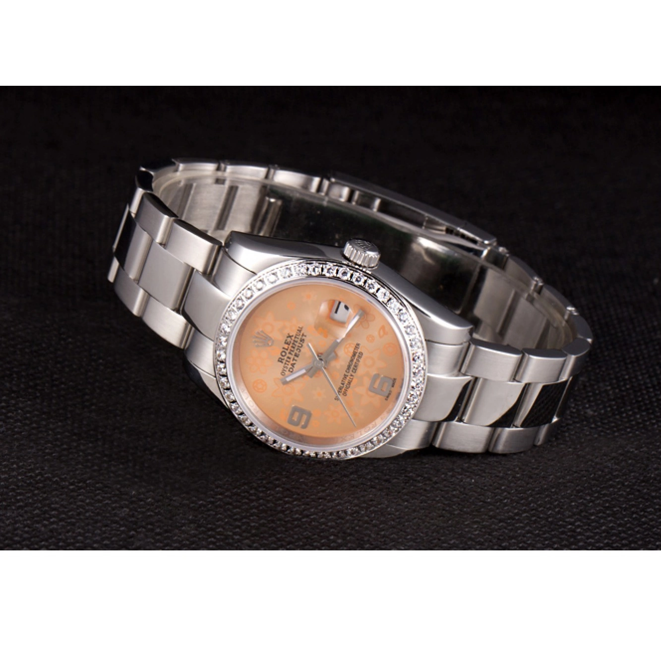 AAA Replica Watches Stainless Rolex Orange Diamond Dial Polished Flowers Plated Steel Datejust 0817